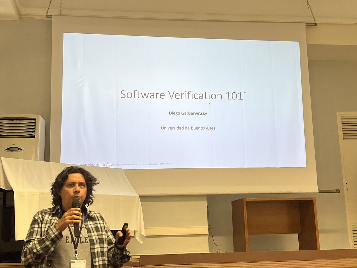 PBlockchainLab's tweet photo. Diego Garbervetsky giving a crash course on formal verification of smart contracts at the #MEGA_ACE Summer School. @AlgoFoundation @PurdueCS @csatrpi @coinfabrik @TAMUECE https://t.co/0EGBNnKsLu