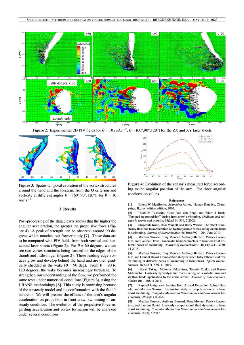 New coupled PIV-CFD and force measurement study in swimming, presented at the SECOND DIRECT IN-PERSON COLLOQUIUM ON VORTEX DOMINATED FLOWS (DISCOVOR) - BRECKENRIDGE, USA - MAY 16-19, 2023. <a href="/tony_monnet/">Tony Monnet</a> <a href="/InstitutPprime/">Institut Pprime</a>