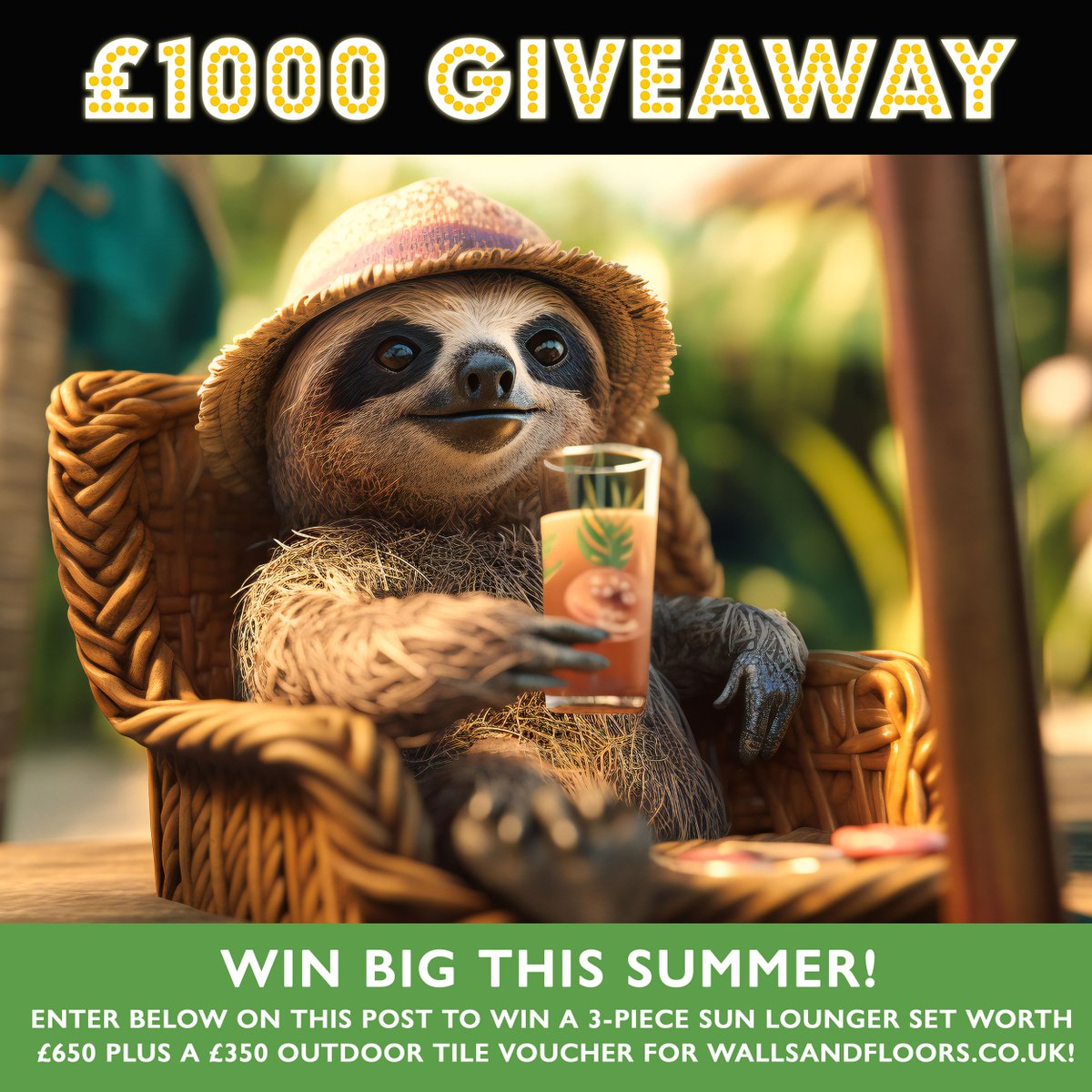 🎉GIVEAWAY TIME 🎉This bank holiday special giveaway is for all our outdoor lovers out there!  We're giving away a 3-piece lounger set and an outdoor slab voucher worth £1000! All you need to do is: 1. Follow us  2. Tag a friend  3. Retweet this tweet #win #giveaway #enter