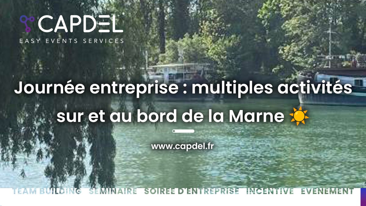 🌊Une journée d'entreprise ? Oui, mais au bord de l'eau !

🌴 Réunion vue sur le port 
⛱️ Déjeuner à la guinguette portuaire 
🚣 Activités diverses (canoë, kayak, croisière…)

Le tout à 20 minutes de #Paris !

➡️ capdel.fr/journee-entrep…

#evenementiel #teambuilding #seminaire