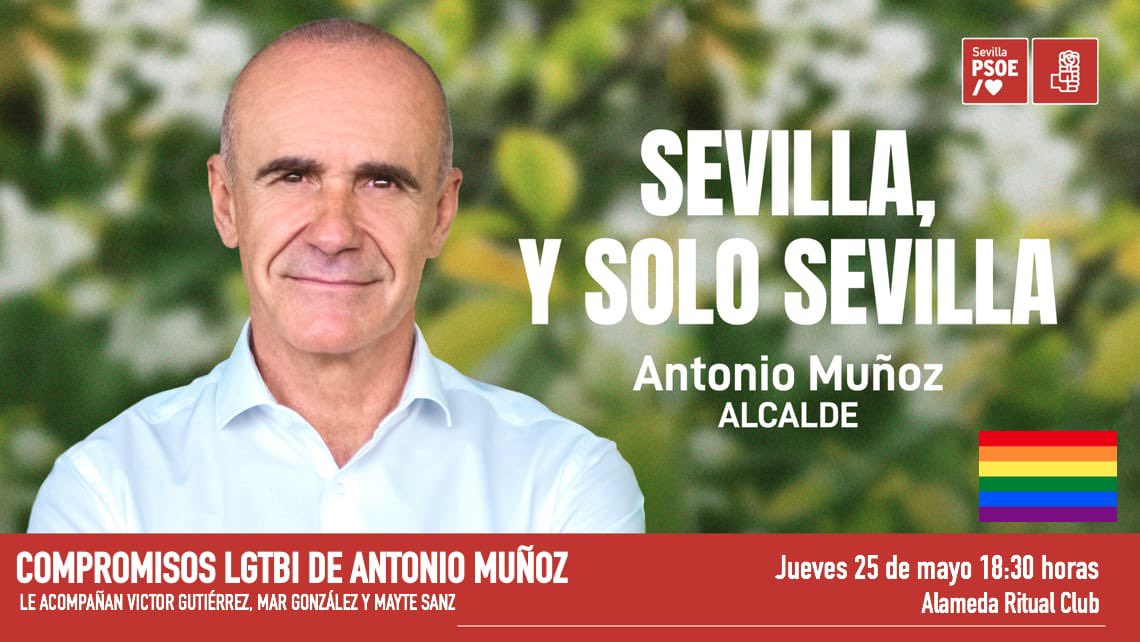 victorg91's tweet photo. Nos vemos esta tarde en Sevilla, a las 18.30h en el Alameda Ritual Club, en el acto LGTBI 🏳️‍🌈 con el alcalde @antoniomunozsev 

🗯️ Nos explicará sus propuestas y compromisos en materia LGTBI 

✊🏼 También nos acompañarán entidades y colectivos de la ciudad

¡Os espero! https://t.co/mEeLZTqmPH
