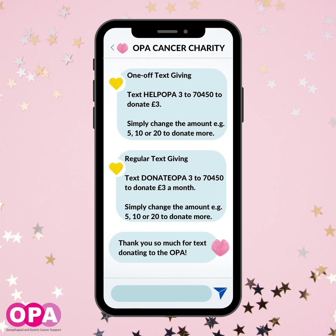 Text Donations to the OPA 🩷

#opa #cancer #charity #OesophagealCancer #GastricCancer #support #help #advice #awareness #AcidReflux #GORD #donate #OesophagealCancerAwareness #GastricCancerAwareness #AcidRefluxAwareness