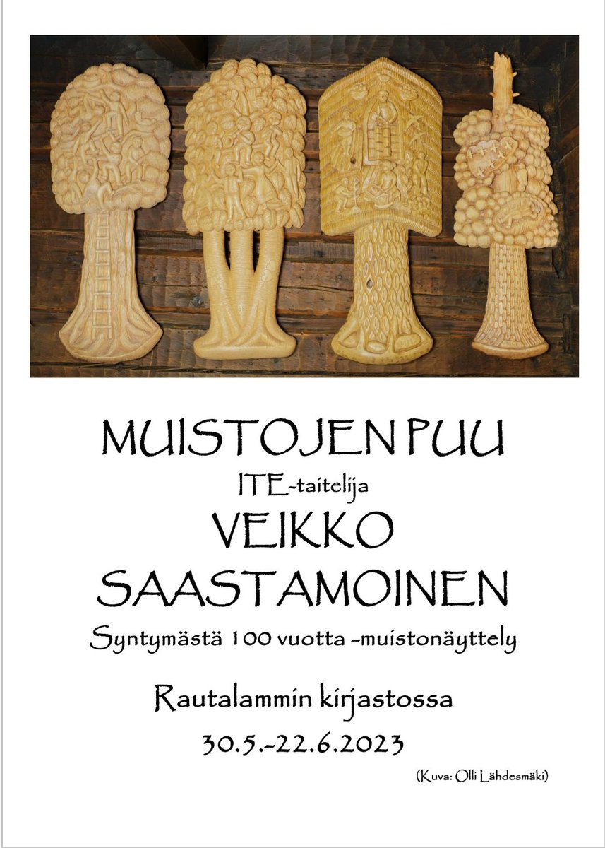 Sormulanmummo's tweet photo. Tällaista ensi viikon tiistaista lähtien Rautalammin kirjastossa.
Näyttely heinäkuussa Keiteleen Talligalleriassa ja elokuussa Kiuruvedellä.
#näyttelyt #ITEtaide #puutaide #veistotaide #runous #Savo #Keitele #Rautalampi #Kiuruvesi https://t.co/q1lhiMX1rp