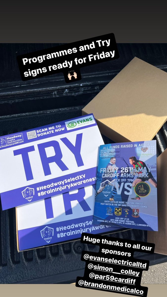 <a href="/HeadwayXv/">Headway Select XV</a> <a href="/HeadwayCardiff/">Headway Cardiff and South East Wales</a> <a href="/CityHospice/">City Hospice</a> 💙