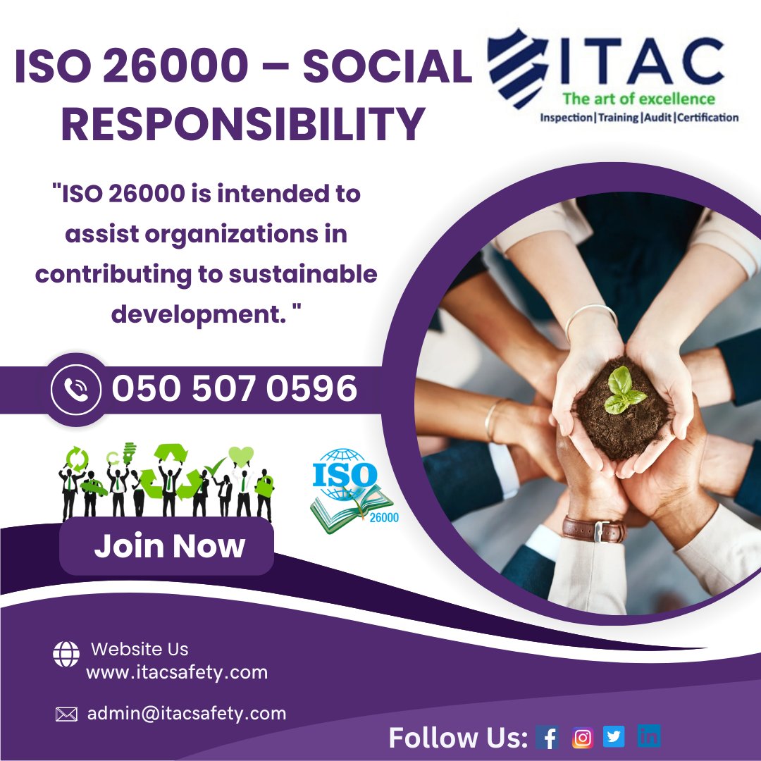 🌍ISO 26000 - SOCIAL RESPONSIBILITY
🌏 itacsafety.com
📩 admin@itacsafety.com
📲 0 50 507 0596
#ISO #iso26000 #opportunity #safetytraining #training .#itac  #dubai #UAE