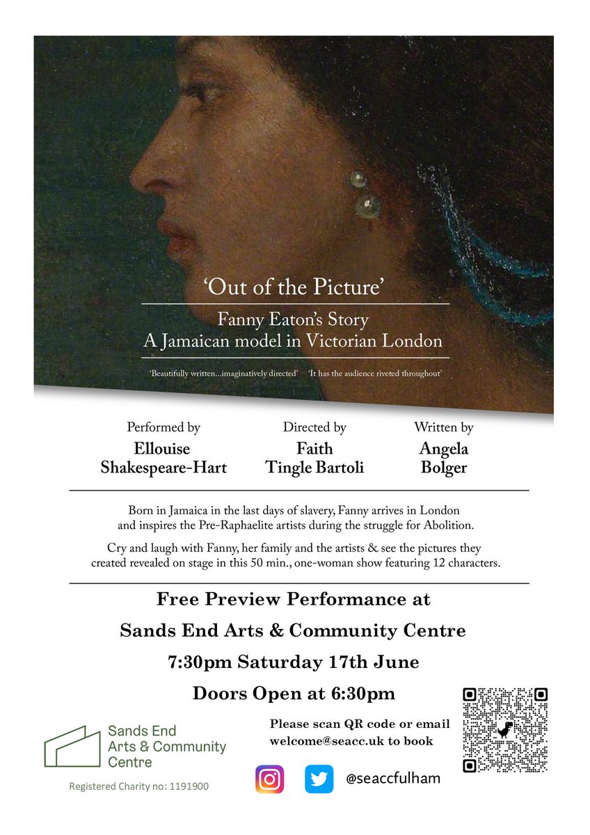 Out of the Picture #preview at Sands End Arts & Community Centre on Saturday 17 June. # free #theatre #fulham book your seats here eventbrite.com/e/out-of-the-p…. #walnuttreecafe will be open for drinks before & after the performance. #seaccfulham #communitycentre #artscentre #charity