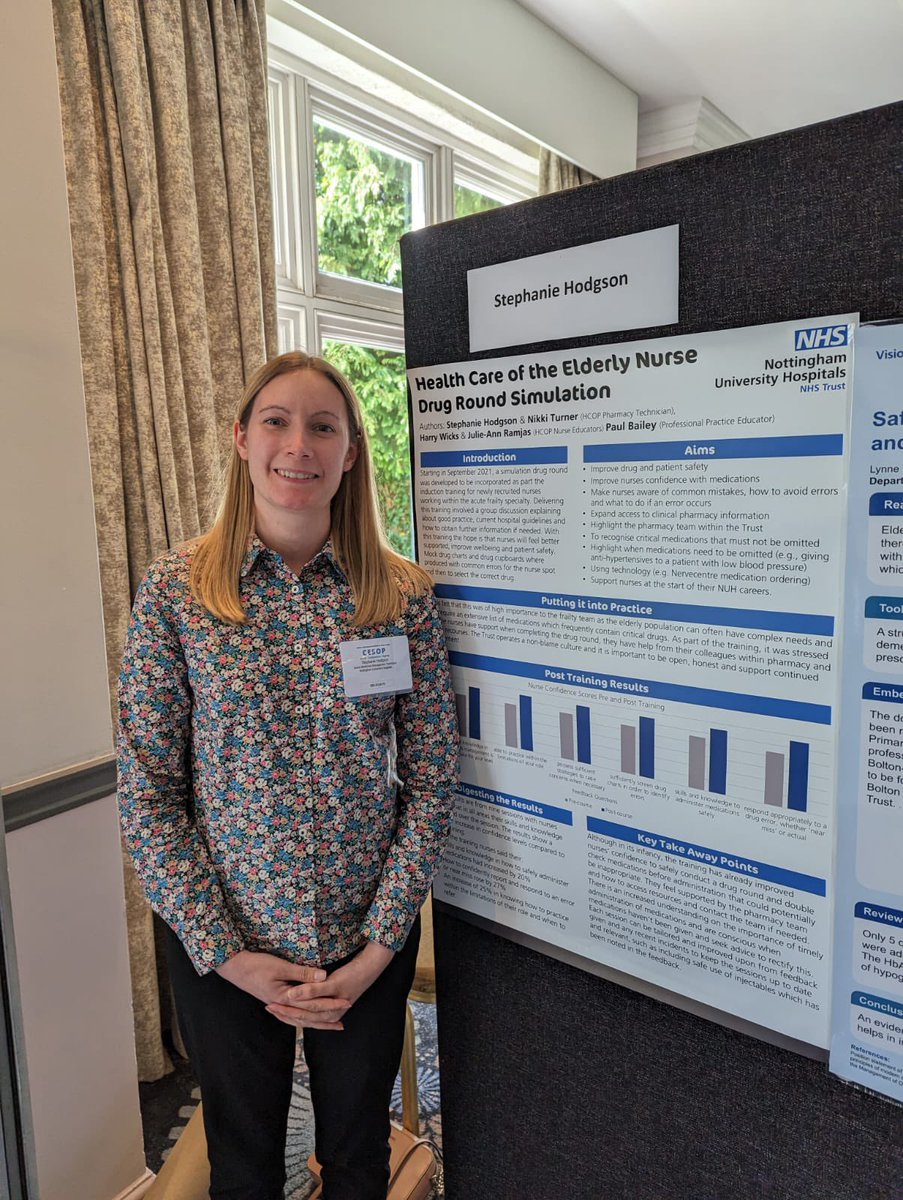 Huge congratulations to Steph one of our pharmacy technicians working in acute frailty who won a best poster award at the Centre for Excellence in Safety of Older People conference. Fantastic to see <a href="/NUHPharmacy/">NUH Pharmacy</a> @TeamNUH delivering research