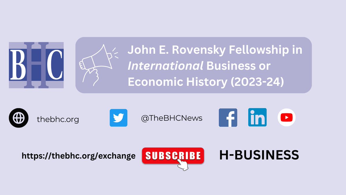 🚨New funding opportunity for #phd s in international #bizhis and #econhis
ℹ️thebhc.org/john-e-rovensk…
@EntandSoc @financialhist @a_capitalism @MOHJournal @BH__journal @bizhiscol @rhi_ihr 
 via 
@marcelo_bucheli