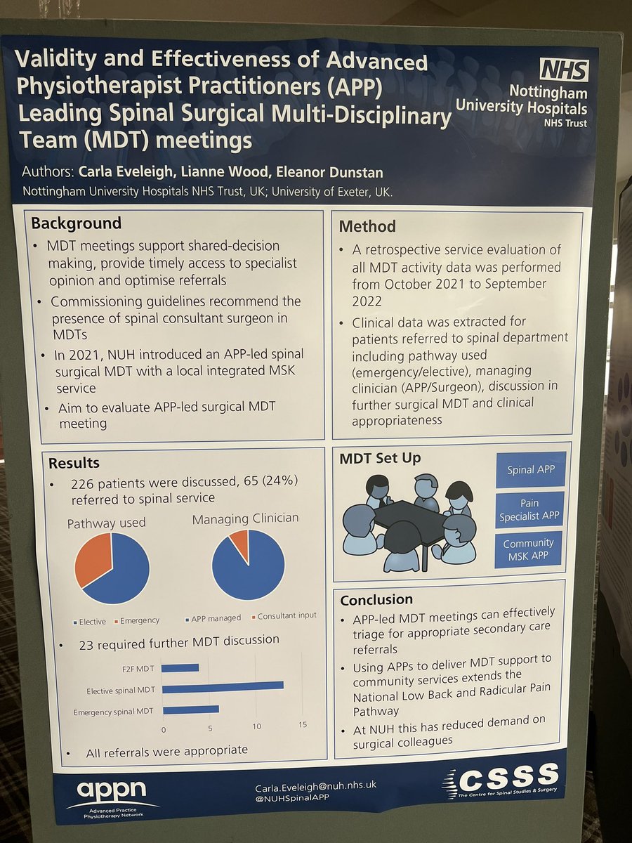 Great to see <a href="/NUHSpinalAPP/">NUH Spinal Advanced Practice Physiotherapists</a> represented <a href="/APPN_physio/">Advanced Practice Physiotherapy Network</a> #APPNStudyDay2023 <a href="/EveleighCarla/">Carla</a> <a href="/NUHSurgery/">NUH Surgery and Associated Services</a> <a href="/NUH_AHPs/">NUH Allied Health Professionals</a>