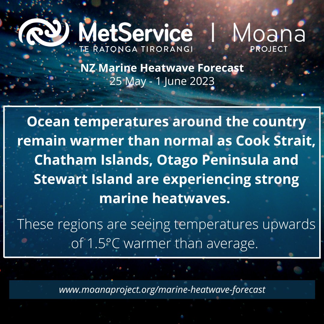 Many regions are expecting strong and moderate #marineheatwaves, with coastal water temperatures warmer than normal for this time of year.

Find out what is happening in your region at the #MoanaProject's #marineheatwave forecast here: moanaproject.org/marine-heatwav…