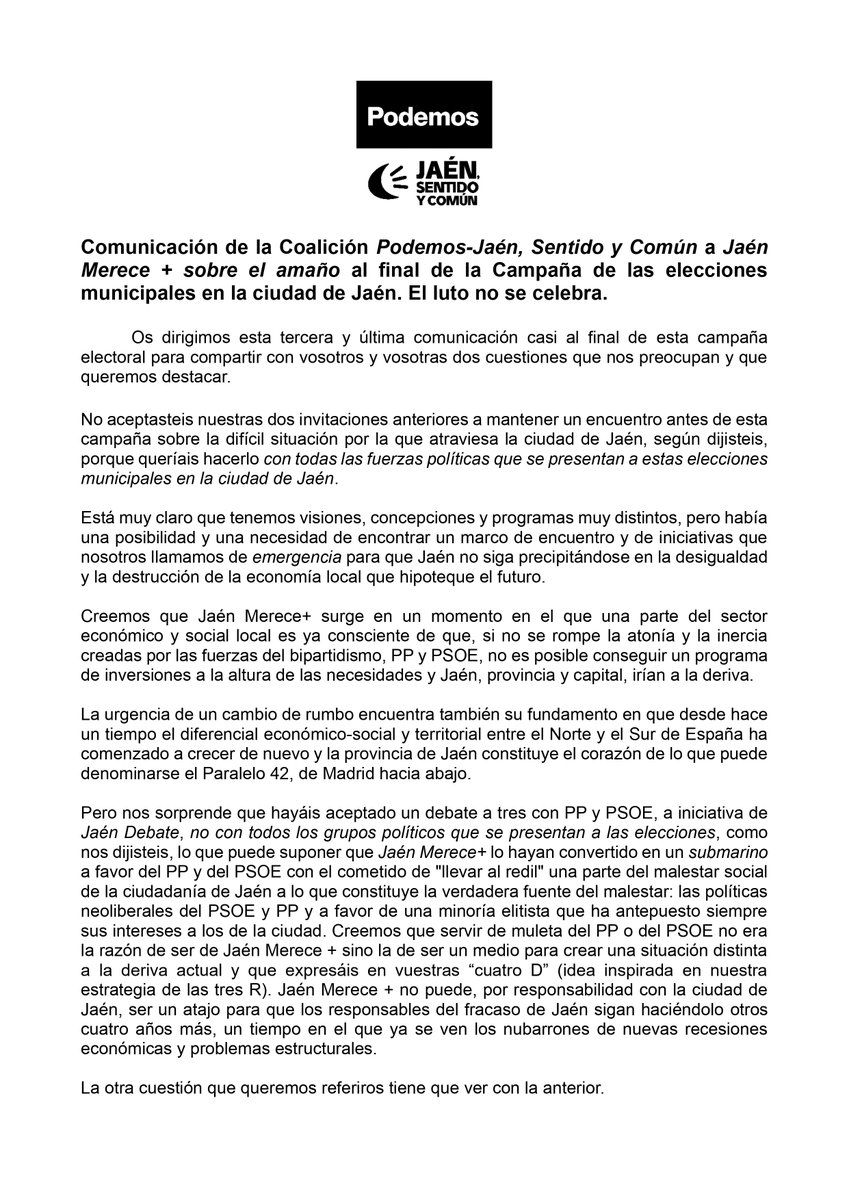 JaenEnComun's tweet photo. "La inauguración que es la condena a la desaparición de otros muchos comercios de la ciudad no es un día de alegría, sino de luto. Y el luto, no se celebra"

✉Tercera carta de @PodemosJaen 🟣- @JaenEnComun 🔴 a @jaenmerecemas1 🐍. https://t.co/A8KkyioRda