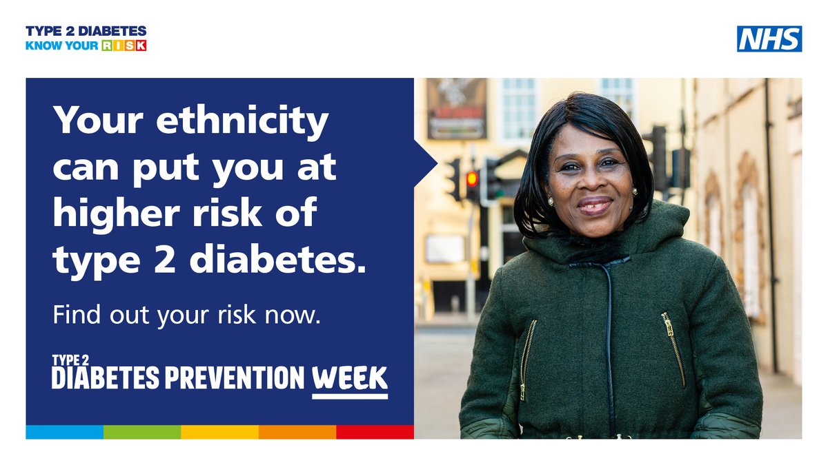 People from Black Caribbean, Black African and South Asian backgrounds are more at risk of type 2 diabetes. Find out your risk – it could be the most important thing you do today. orlo.uk/uOvo5 #Type2DiabetesPreventionWeek @NHSDiabetesProg