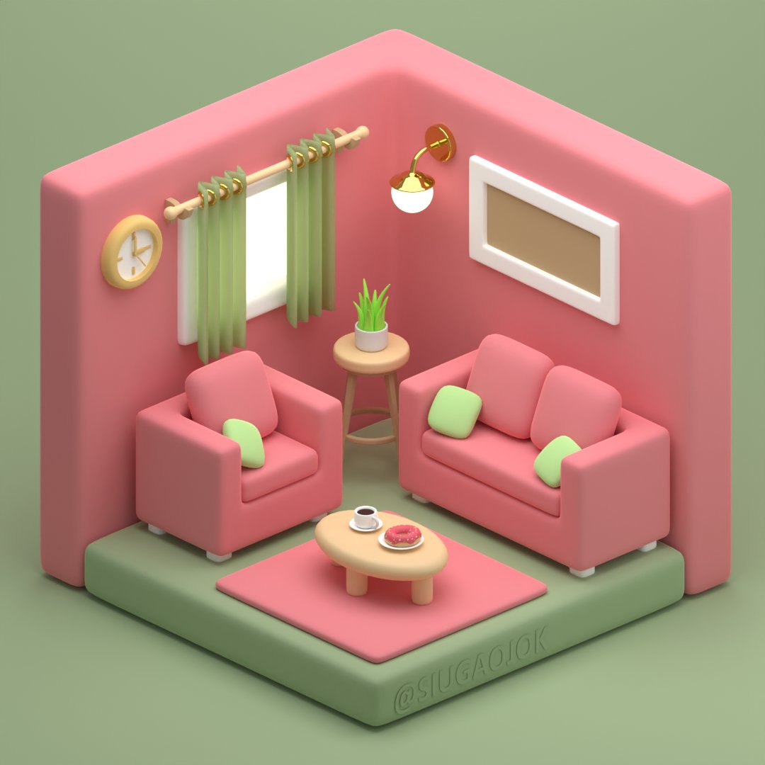 My 3D model following @3dgreenhorn tutorial  #3d #3dart #blender #blender3d #blendercommunity #blenderart #blendercycles #3dmodeling #isometricdesign #isometric #isometricart #isometricroom #siugaojok