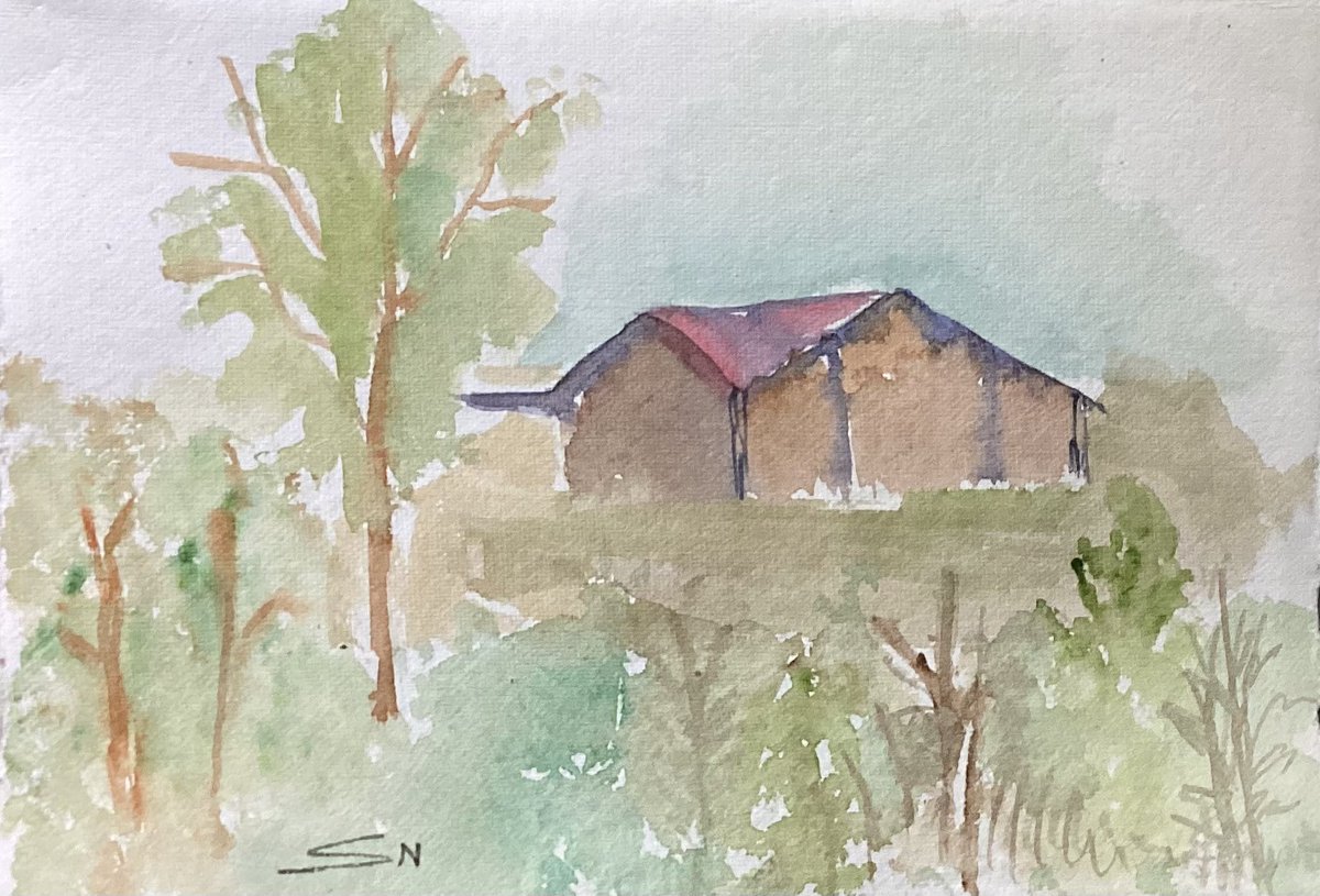 House in the woods #tinypainting #watercolourpainting #greetingcard