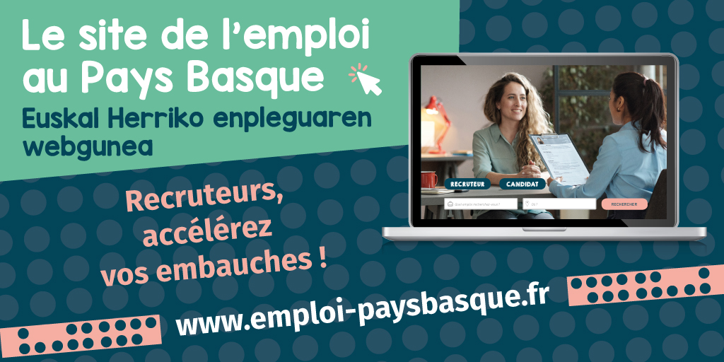 Recruteurs, accélérez vos embauches ! Faites appel au dispositif #EmploiPaysBasque
Rendez-vous sur emploi-paysbasque.fr
#Recrutement #performance #accompagnement
<a href="/artisanat64/">CMA Nouvelle-Aquitaine-Pyrénées-Atlantiques</a> <a href="/ChambreAgri64/">Chambre Agriculture 64</a> <a href="/Prefet64/">Préfet des Pyrénées-Atlantiques</a> <a href="/departement64/">Pyrénées-Atlantiques</a> <a href="/CommunautePB/">CommunautéPaysBasque</a>