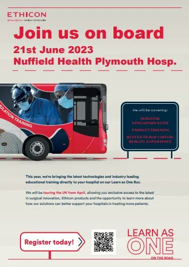 We are proud to be hosting the Ethicon Education Bus at our Hospital next month where Theatre staff from Nuffield Health as well as our NHS Colleagues from Derriford Hospital will be able to access the latest in surgical innovation & training. 
#ethicon #educationbus #healthcare