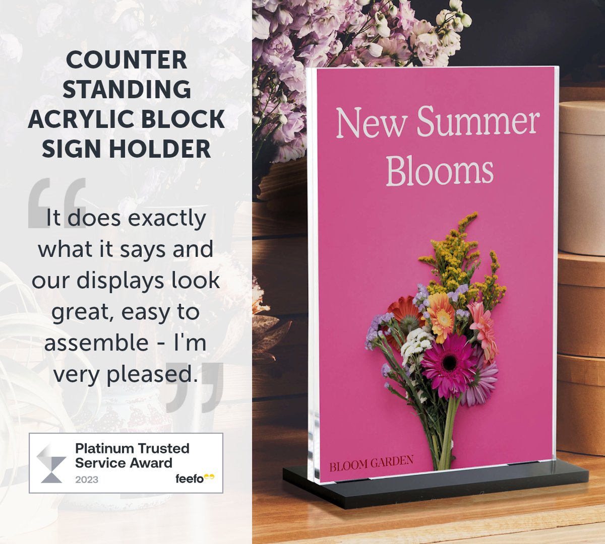 UKPOSGroup's tweet image. Create standout countertop poster displays with our double-sided Acrylic Block Sign Holder! Available with a black or white base and made from high-quality Supervue acrylic. bit.ly/3xzF9JH #posterdisplays #posterholder #retaildisplays