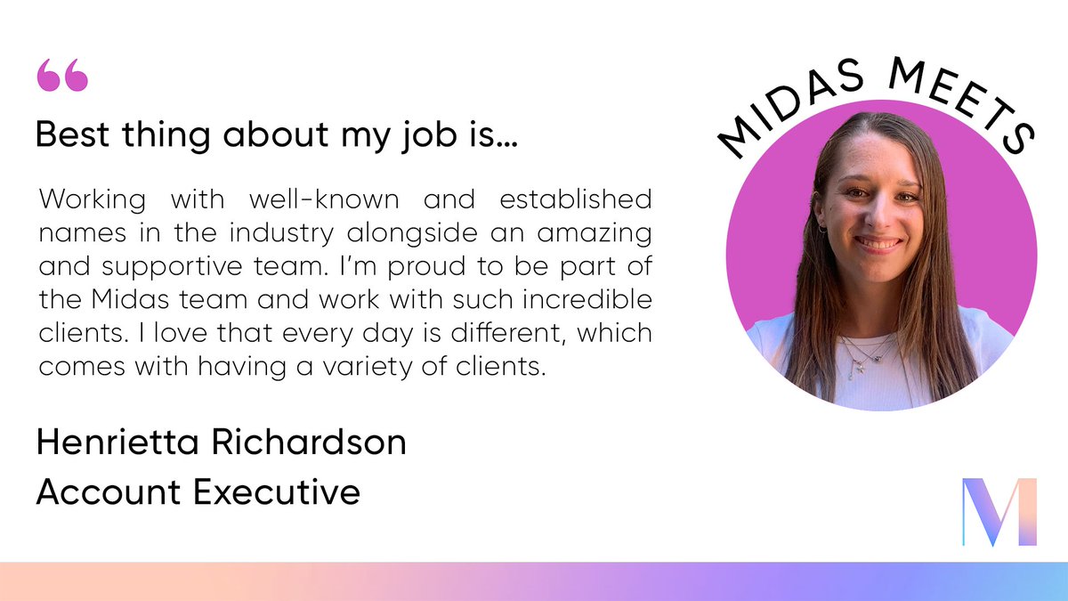 midascampaigns's tweet photo. "Working with well-known and established names in the industry alongside an amazing and supportive team."
@henrietta_midas shares the best part of her job in this month's #MidasMeets.
Read here: https://t.co/rsJ8WBQA4r
#team #staffspotlight https://t.co/MU4c9Qdzj6