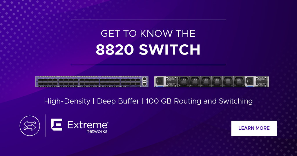 netprotocol's tweet image. Reduce costs and increase network speeds with high-density, deep buffer switches, such as the 8820 switch announced during Extreme Connect 2023! Learn more here: oal.lu/lQjJN
