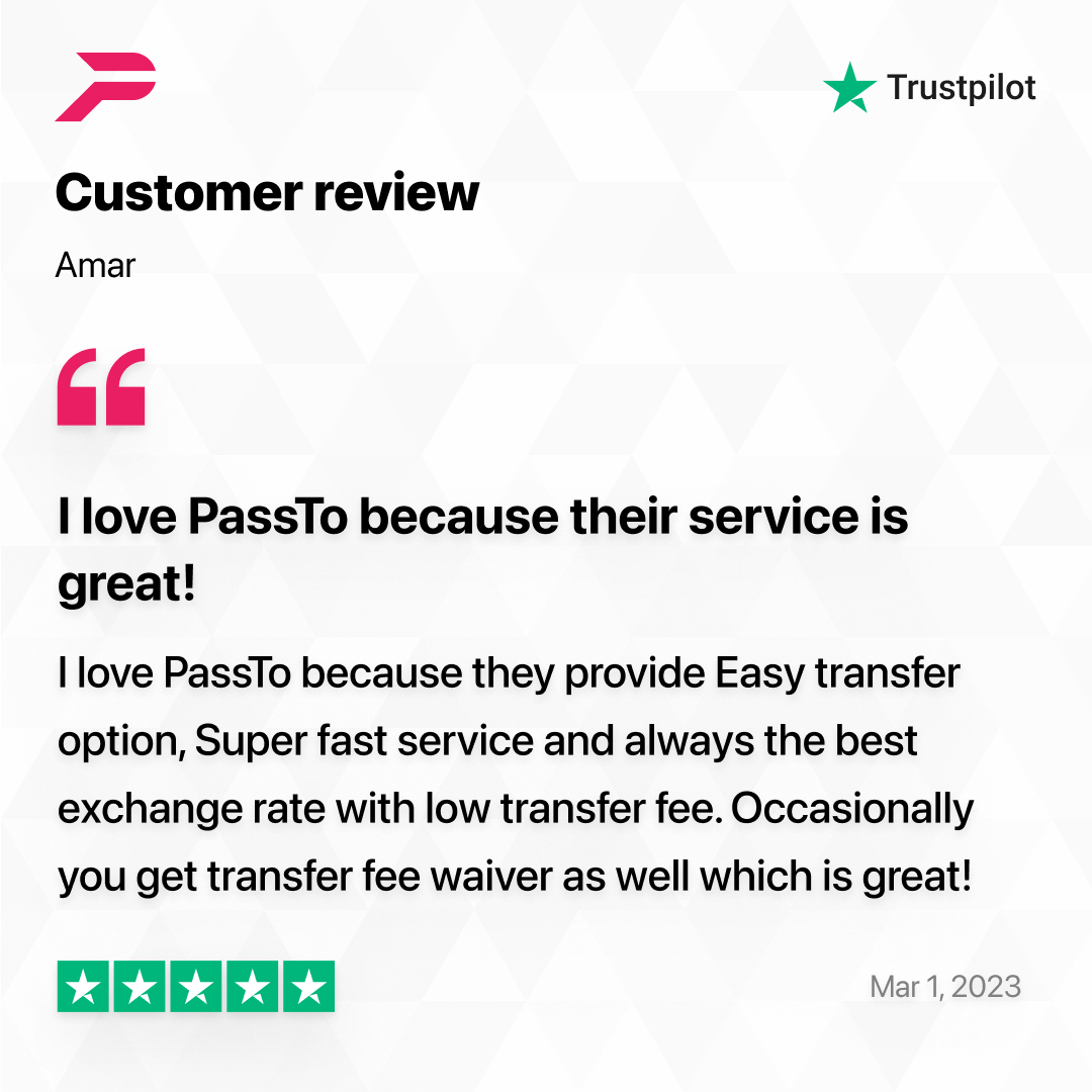 Thank you so much for the kind review; it means a lot to us! 😍

#trustpilotreview #sendmoneyabroad #passtoapp #passtomoneytransfer