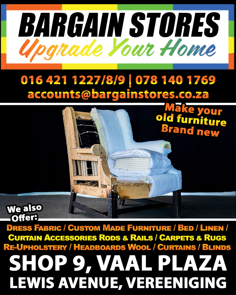 Looking for a new look, or upholstery on your old furniture. Get quoted today.
Bargain Stores - 016 421 1227 / 078 140 1769

#BargainStore #Home #HomeInterior #DressFabrics #Fabrics #BedBoards #HomeUpgrade #VaalTriangle #Vaal #Vereeniging #VaalInfo