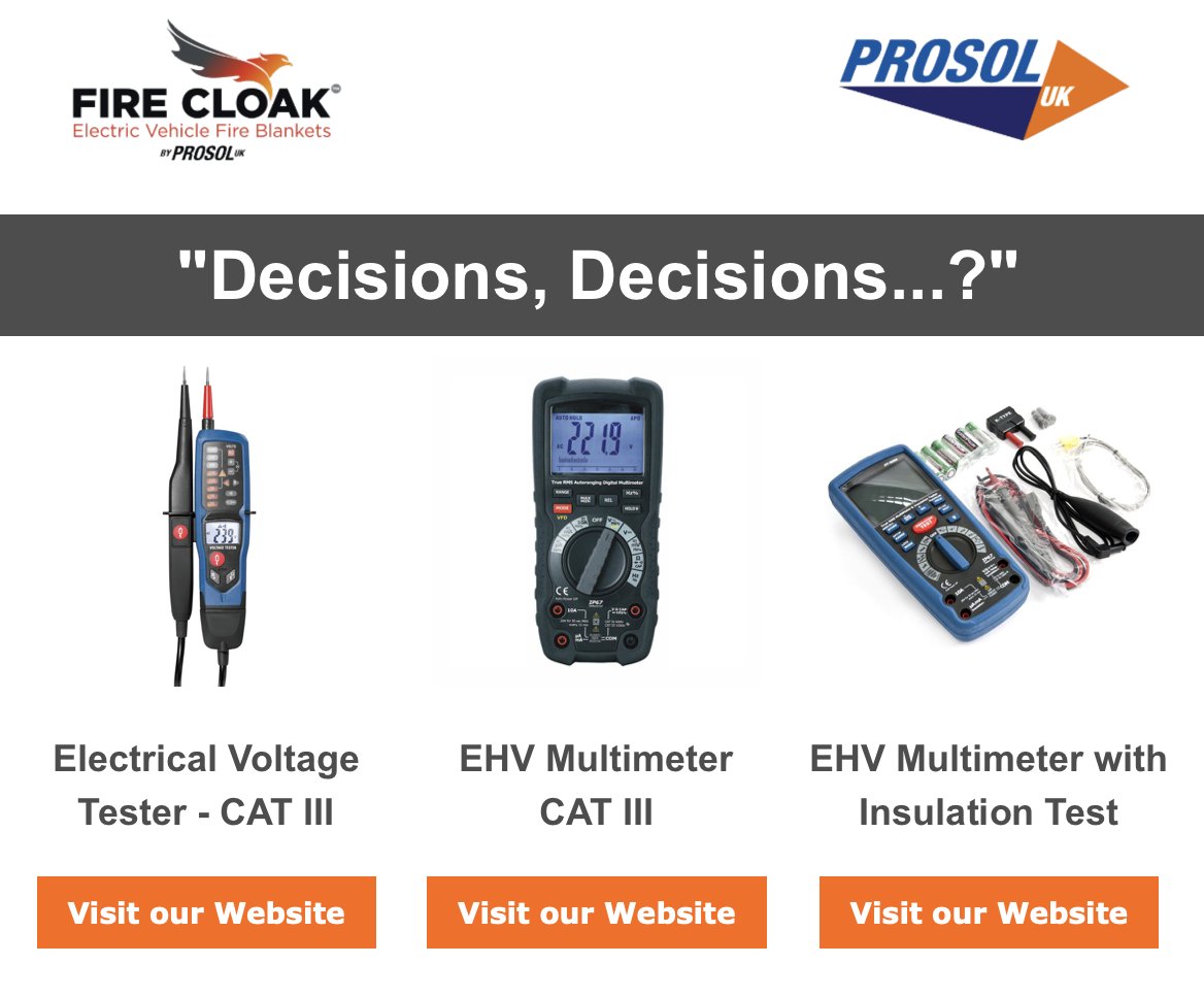 Prosol_UK's tweet image. Everything you need to complete test &amp;amp; check components on electric &amp;amp; hybrid vehicles from the experts!
prosol.co.uk/.../no-voltage…...
prosol.co.uk/.../ehv-multim…...
Any queries or to discuss a bulk discount for your garage, call us on 0114 255 7700

#testingequipment #ehv #multimeter