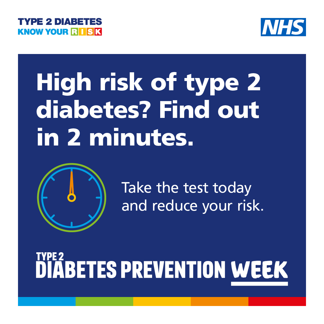 WYpartnership's tweet photo. Type 2 diabetes can lead to serious health complications if left untreated. Finding out your risk only takes a few minutes using the Diabetes UK risk tool — it could be the most important thing you do today. https://t.co/7QPhWY1wog @NHSDiabetesProg #PreventingType2 https://t.co/sU3ulETKl2