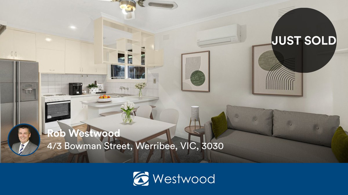 RobWestwoodFN's tweet photo. 🛌 2 🛀 1 🚘 1
📍 4/3 Bowman Street, Werribee, VIC, 3030

My latest sale on RateMyAgent.

https://t.co/TyucAVA6ST

...
#ratemyagent #realestate #First_National_Westwood https://t.co/LHYQ3EBbiA
