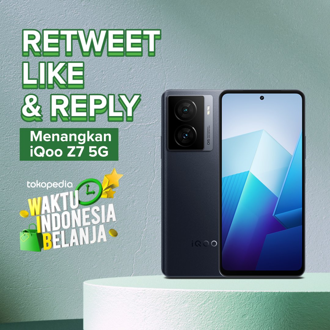 ✨ GIVEAWAY iQoo Z7 5g ✨
Karena lagi ada Tokopedia WIB, Minto mau adain giveaway HP canggih iQoo Z7 5G nih. Kuy IKUTAANN!💨

Caranya gampanggg:
1. FOLLOW <a href="/tokopedia/">Tokopedia</a>
2. RT &amp; LIKE tweet ini
3. REPLY dengan barang yang mau dibeli di WIB dan alasannya
4. Gunakan #BagiBagidiWIB