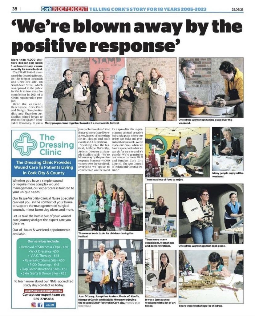 Fab photos of #stampcork festival in todays @corkindo We had a blast running 50+ events to help 4342 Corkonians and visitors explore their own creativity and find out more about Cork’s creatives. Thanks @bamukandireland @artscouncilireland @corkcitycouncil @creativeireland