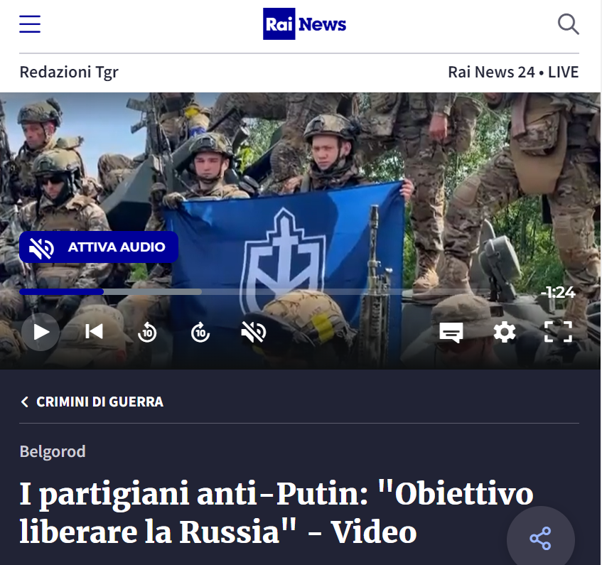 Voxkomm's tweet photo. RAI (🇮🇹 public tv) referred to the pro-🇺🇦 neo-Nazis of the Russian Volunteer Corps as "partisans". This term in 🇮🇹 is uniquely associated with anti-fascist resistance against Mussolini's regime. The video shows Alexander Skachkov with a Ku Klux Klan patch.
https://t.co/Qh345Q7p9p https://t.co/9VC03JMFfO