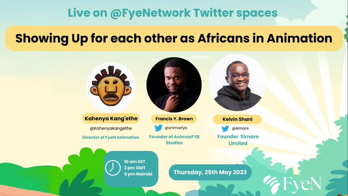 Happy Africa Day! 🌍 In celebration of #AfricaDay2023, join us (@sirnare), @fyenetwork @Kahenyakangethe and @animaxfyb on Twitter Spaces TONIGHT as we discuss how as Africans we can show up, support, and show out for each other across the continent with Animation! 😃