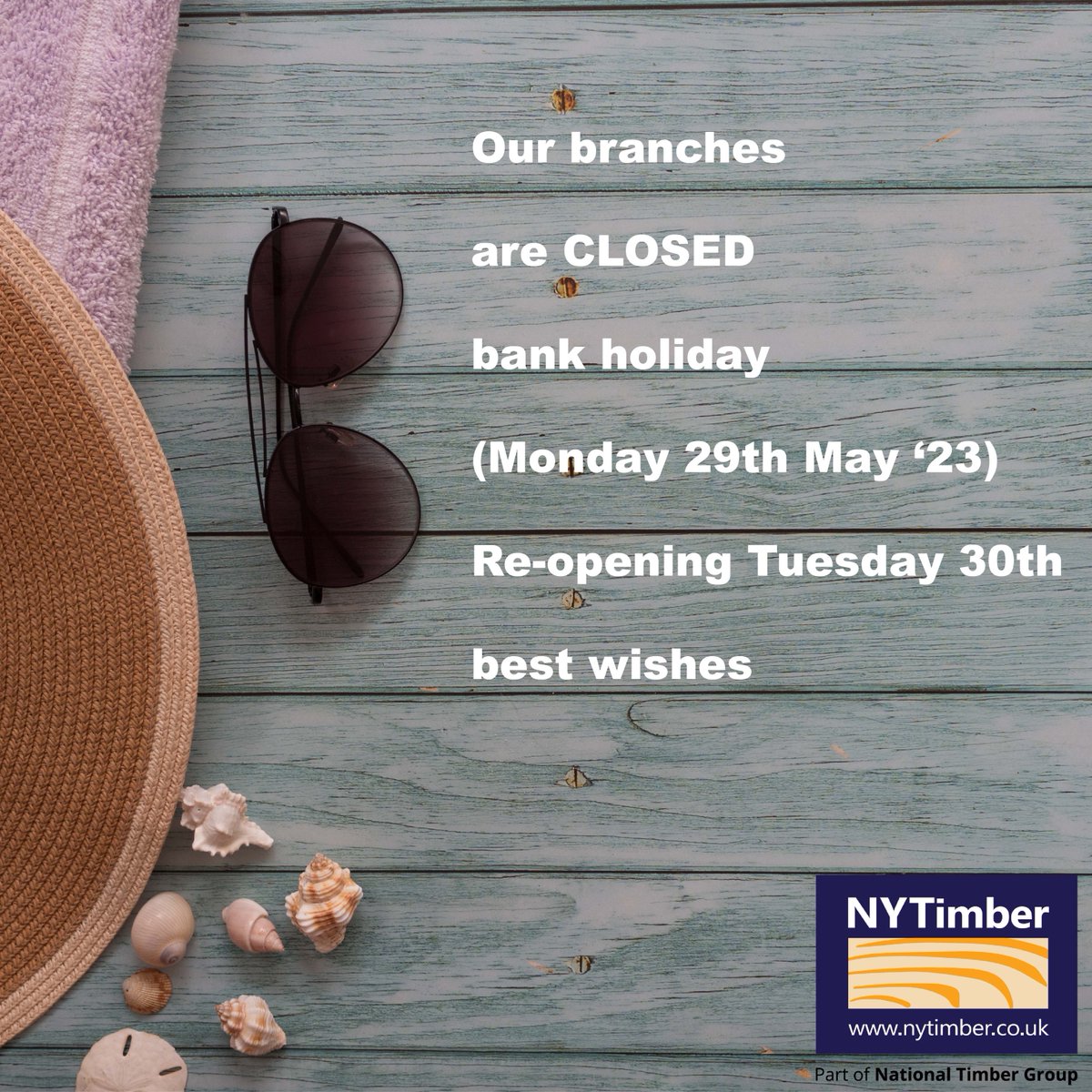 Dear Customers, Suppliers, Colleagues &amp; Friends;
Please be aware that our branches will be closed on Monday 29th May for the spring bank holiday
Re-opening as per usual on Tuesday 30th
#maybankholiday #keepingyouposted #timberspecialist