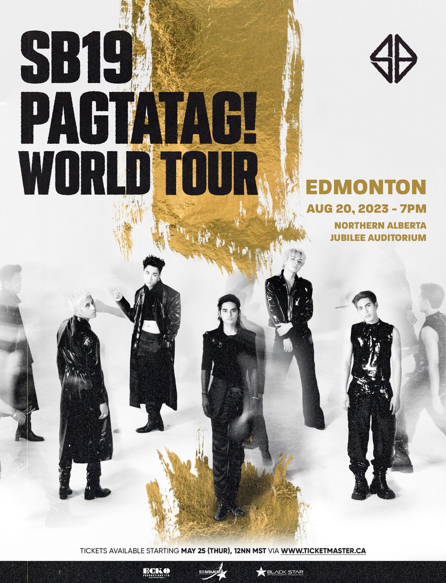 ⚠️ PAGTATAG! World Tour: EDMONTON
📢 Tickets available starting MAY 25 (THURS), 12NN MST via ticketmaster.ca

#SB19 #PAGTATAG #SB19PAGTATAG #PAGTATAGWorldTour #PAGTATAGWorldTourEDMONTON