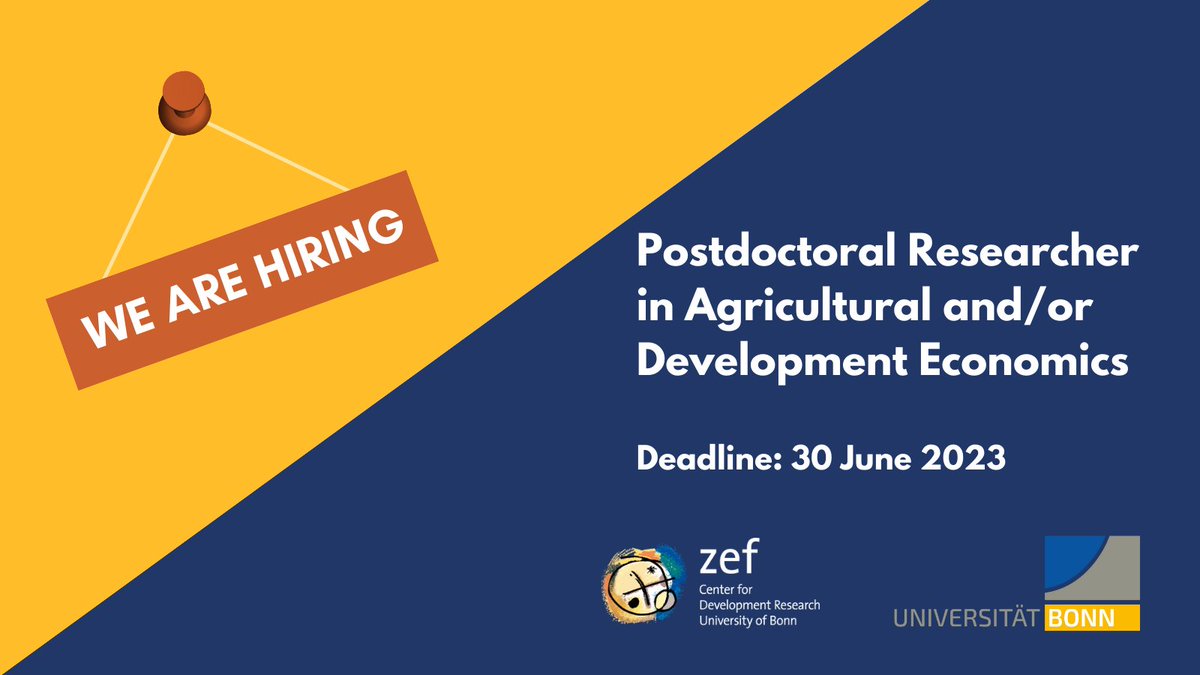 📣New Vacancy: Join ZEF as a Postdoctoral Researcher in Agricultural and/or Development Economics as part of ZEF’s Department for Economic and Technological Change which is headed by @MatinQaim. Find more information here➡️ bit.ly/ZEF_Vacancy_Po…