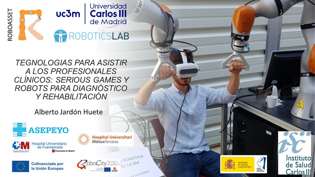 uc3mRoboticsLab's tweet photo. Dentro del “II ciclo de Seminarios en Investigación Biomédica” organizados desde la UCLM, el mañana viernes a las 12:30h Alberto Jardón (@HueteJardon) impartirá el seminario: https://t.co/qjPE8UG6SO