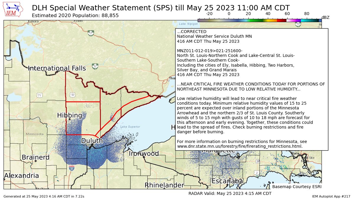 NEAR CRITICAL FIRE WEATHER CONDITIONS TODAY FOR PORTIONS OF NORTHEAST MINNESOTA DUE TO LOW RELATIVE HUMIDITY for Central St. Louis, North St. Louis, Northern Cook/Northern Lake, Southern Cook/North Shore, Southern Lake/North Shore [MN] till 11:00 AM CDT https://t.co/iIb56AHvE4 https://t.co/IPUHqB1ZaD
