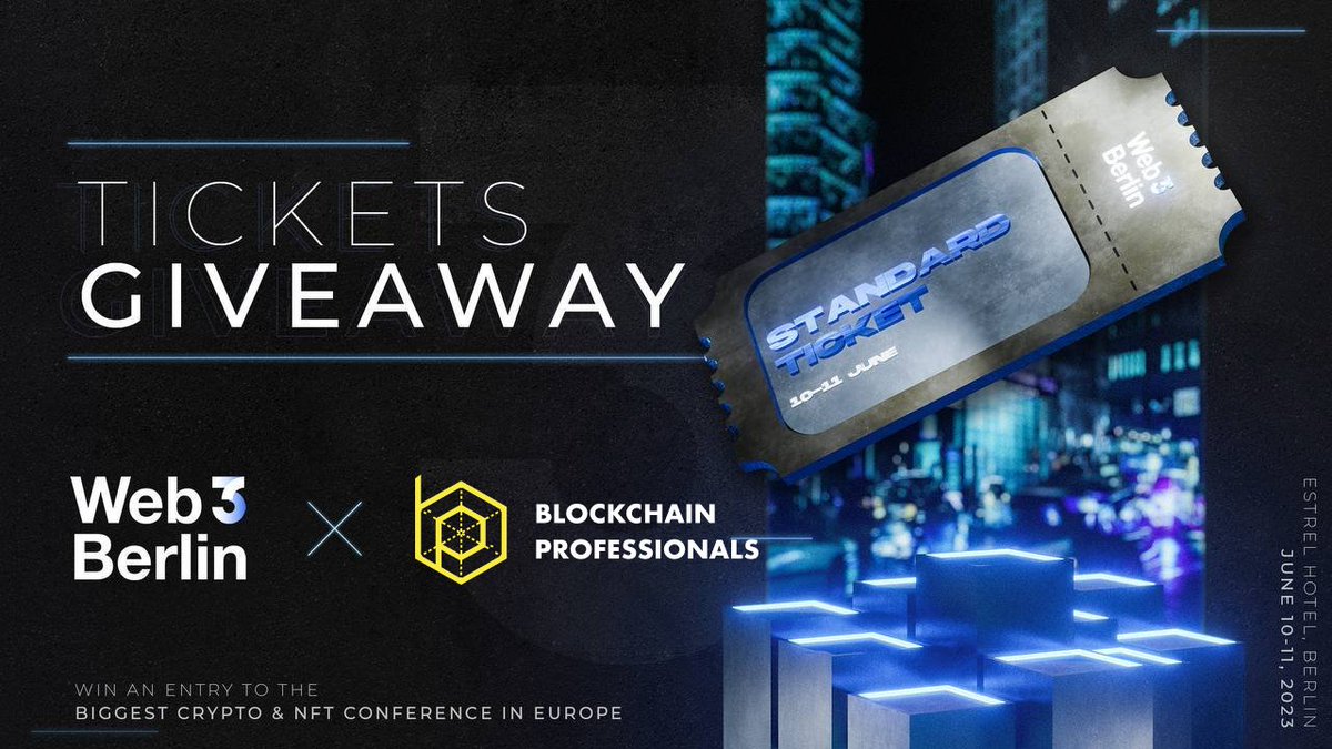 BlockchainProfs's tweet image. 🎁 Giveaway 🎁

We have 10 general tickets for Berlin Web3 Conference, on June 10-11 in real life! 

To get one: 
✅ subscribe to @blockchainprofs and @berlinweb3com 
✅ like and RT this tweet

We will pick the winners randomly. Good luck! 🍀