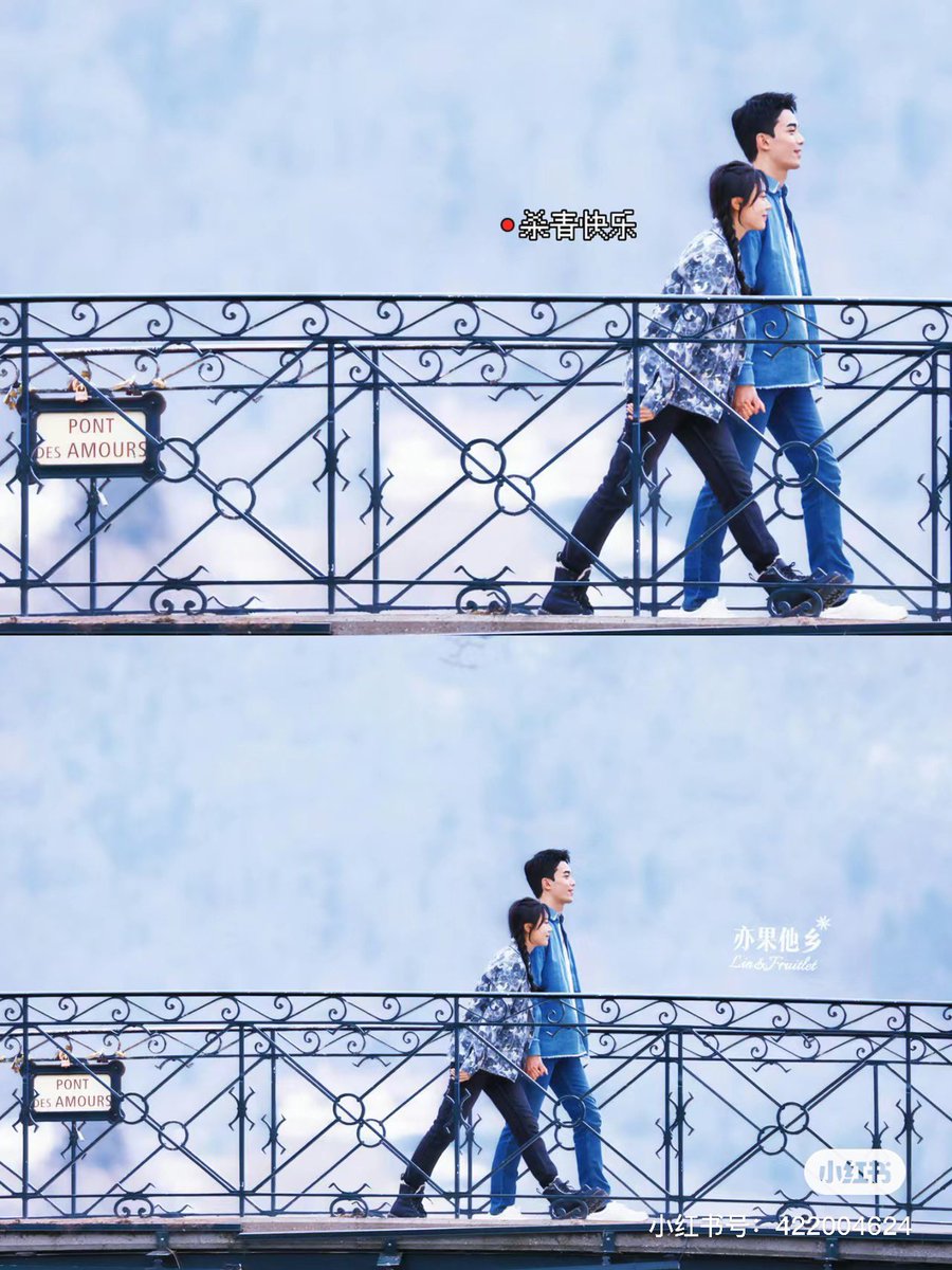 two lovebirds on the French lovers’ bridge to mark the wrap of #AmidstaSnowStormofLove 
may you rest well now! 
#wulei #zhaojinmai