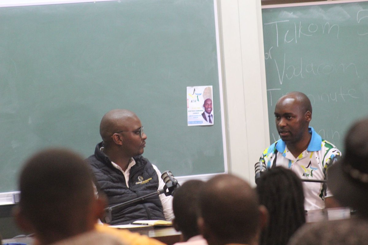 theglcpodcast's tweet photo. We spent some time with the leader of The ATM yesterday at Nelson Mandela University. 

He spoke to us about some of the solutions to unemployment, load-shedding &amp; inequality that his party is proposing and how young people can play their part in politics leading to 2024. https://t.co/ZvWPGlIzXE