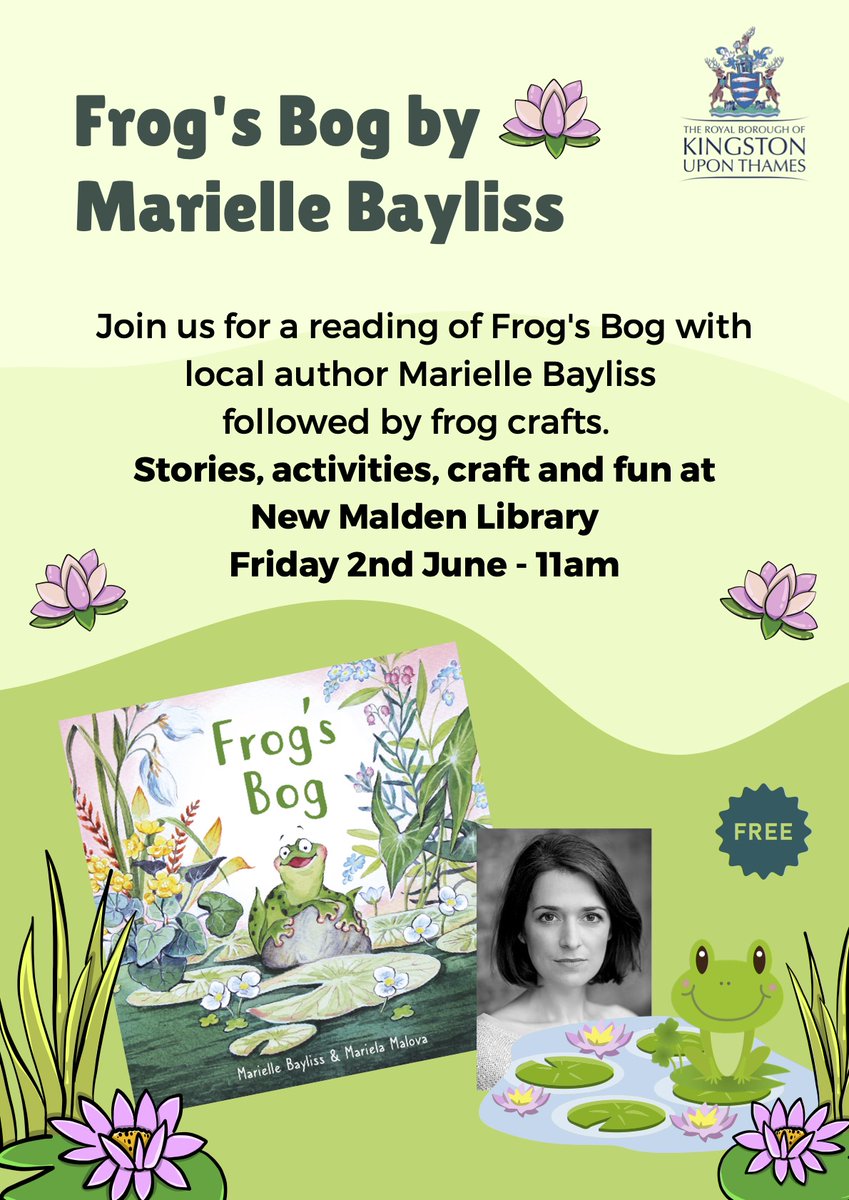 Free activity; New Malden Library-Frog's Bog reading, warm-up, crafts and more! No sign-up. Hop down🐸
#kingstonlinbraries #newmalden #newmaldenlibrary #authorevent #kidsbook #supportlibraries #surreymums #authorreading #childrenspicturebooks #frogsbog #halftermactivity #HalfTerm