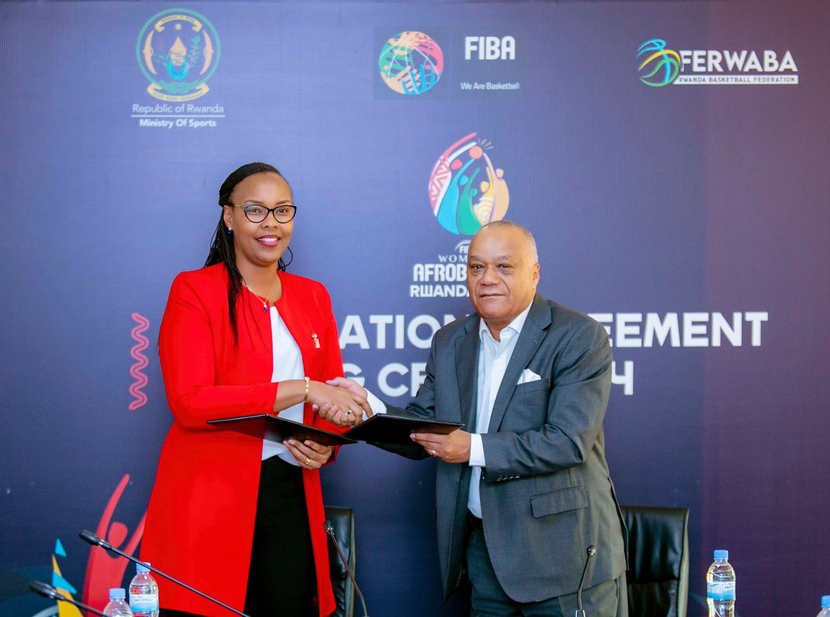 JUST IN: 

Hon. Minister of Sports, @AuroreMimosa , and Fiba Africa Regional Director Dr Alphonse Bilé, have signed Host Nation Agreement for the upcoming 2023 Women’s Afrobasket. The tournament will be held in Kigali from July 28 to August 6, 2023.

#AfroBasketWomen #VisitRwanda