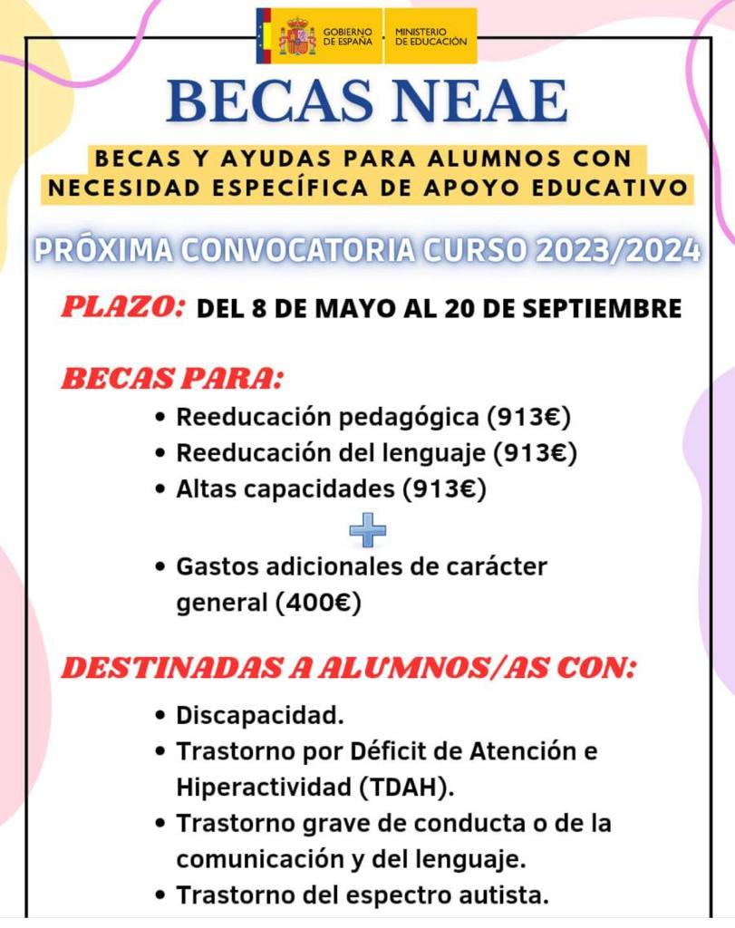 Plazo de solicitud abierto para la #BECA de #neae. Pregúntanos si tienes dudas o necesitas ayuda con la gestión. También la impartimos. Fin de plazo 20 de #septiembre. #logopedia #pedagogia #Psicologia #reeducacionpedagogica #reeducacionlenguaje #discapacidad #tea #tdah #ayuda