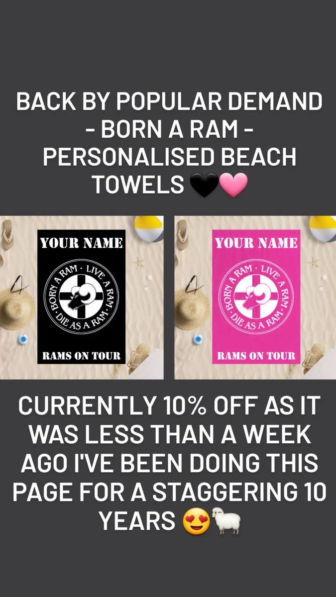 Born A Ram - Personalised Beach Towels - These Will Take 1-2 Weeks To Made & Posted Out To You - Sold 25 In 2 Days! 😍🐑 bornaramstore.co.uk/product-page/b… - Any First Purchase Made You Get 10% Off Your Second Order 🖤🤍 #DCFC #DCFCFANS