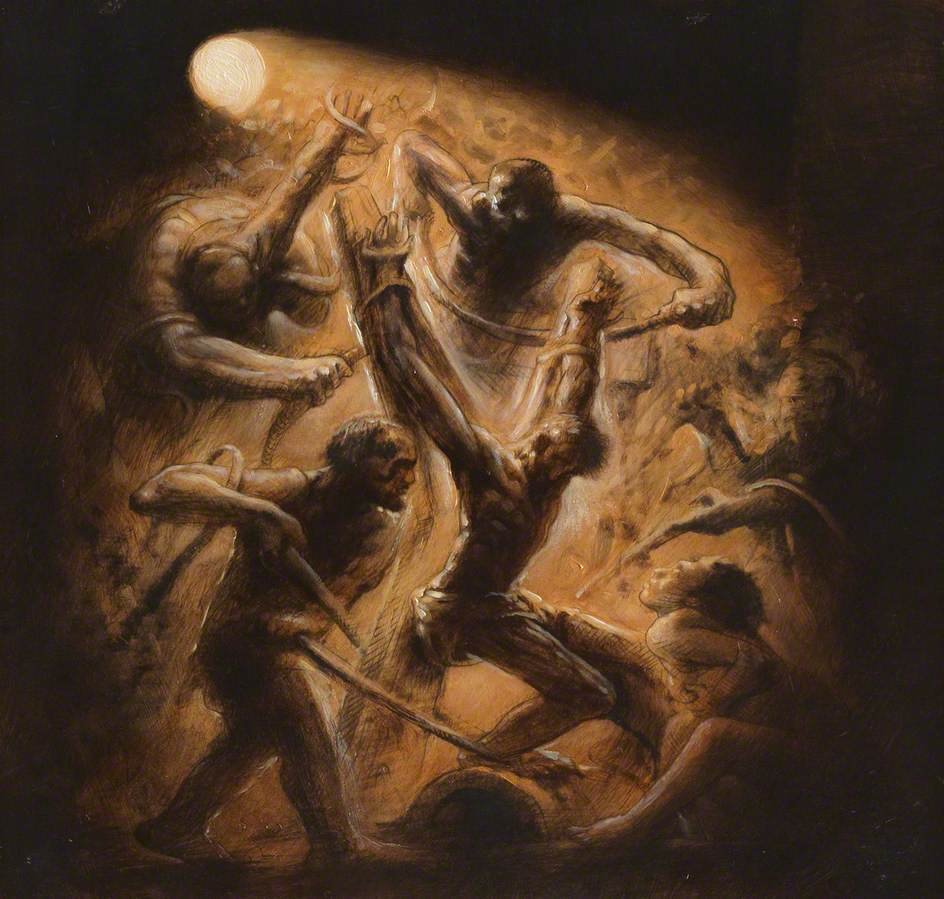 EdinCulture's tweet image. Today we are honoured that @artukdotorg&apos;s national #OnlineArtExchange is on the theme of religious art to mark the opening of our @HowsonOfficial Retrospective on Saturday. We share our own
Backstreet Crucifixion (study) by Peter Howson from the City Art Centre. #PeterHowson2023
