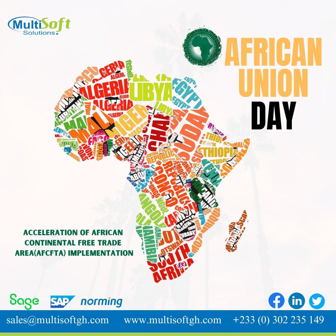 Multisoft__HR's tweet image. Happy African Union Day! Today, we celebrate the unity and progress of the African continent, while Accelerating the African Continental Free Trade Area by removing trade barriers and increasing cooperation.
#auday2023
#softwaresoultions
#multisoftsolutions