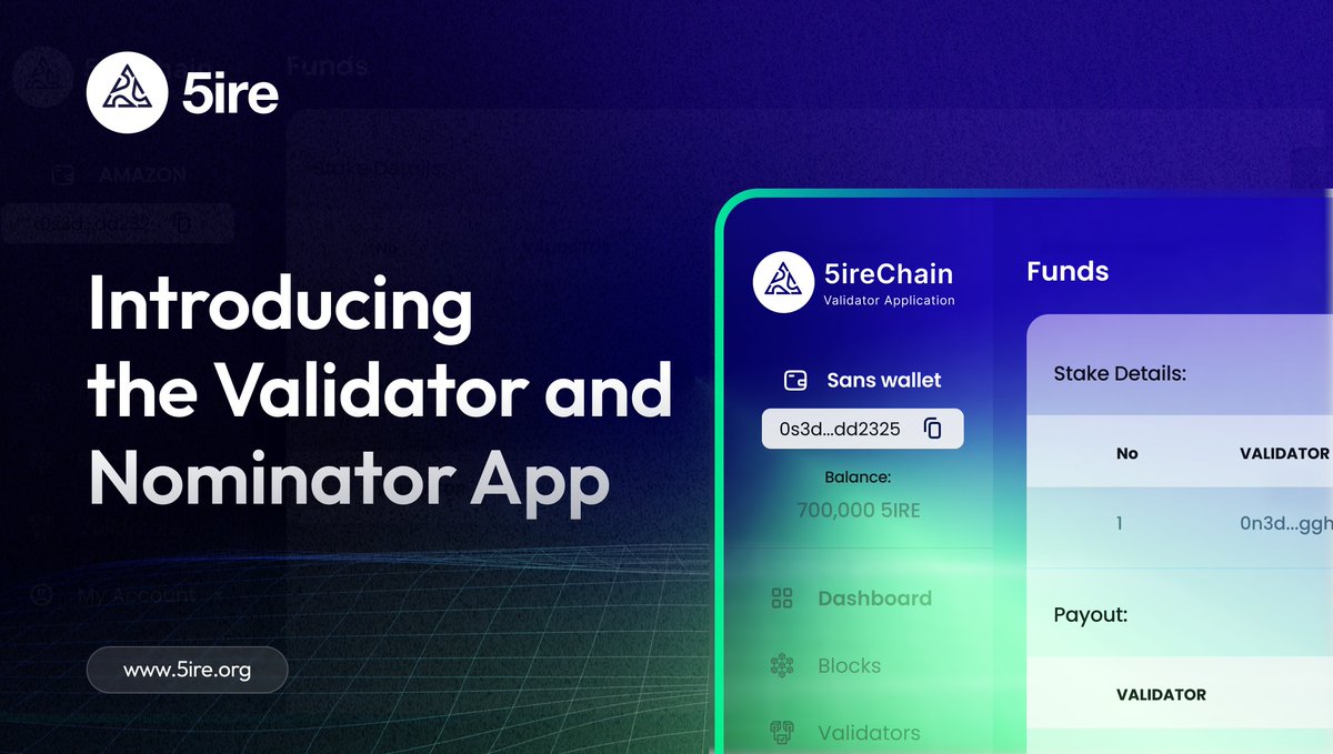 We are thrilled to launch our #Validator and #Nominator App. With this, we are introducing crucial roles that will maintain the security and stability of the 5ireChain network. 

This marks a significant milestone in our journey paved with #sustainability towards the #Mainnet. 🌐