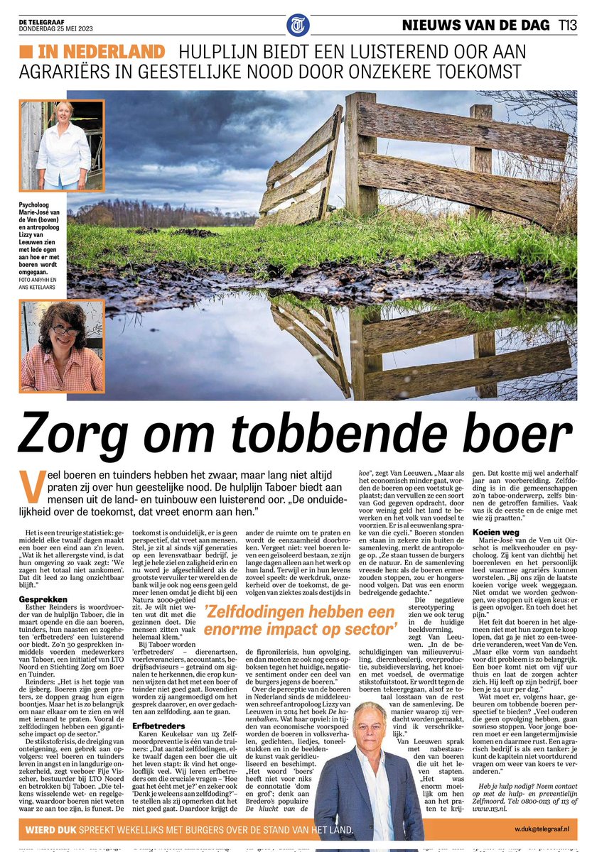 "De onduidelijkheid over de toekomst, dat vreet enorm aan hen".
Wat hebben we vaak dit signaal afgegeven richting politiek, maar ze nemen je niet eens serieus..
Elke 12 dagen stapt een boer uit het leven, maar ze denderen gewoon door. Dit houdt niet op, niet vanzelf😥 <a href="/Taboer_nl/">Info Taboer</a>