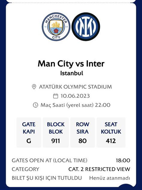 ŞAMPİYONLAR GİBİ FİNALİNE 2 ADET BİLET BULUNUR 
#UEFA_Champions_League #uefachampionsleague #UEFA 

2 tickets to the champions league final