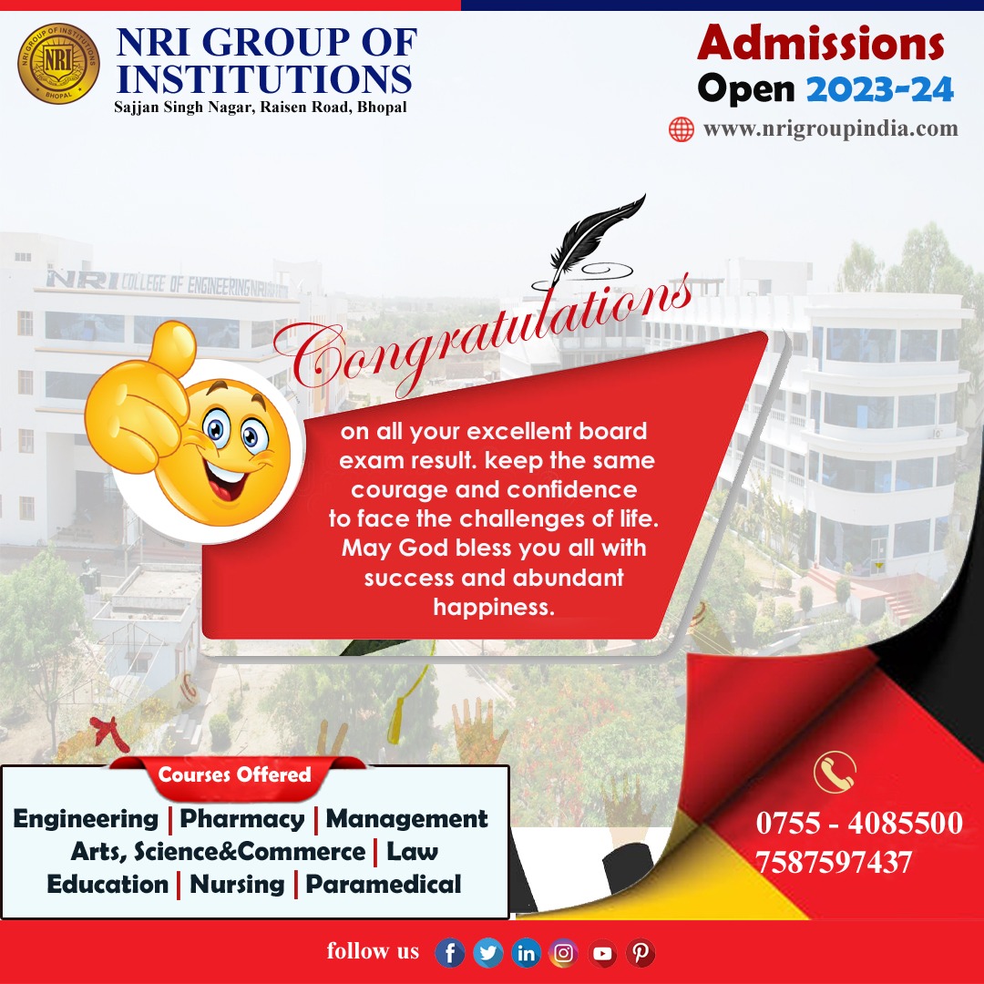 Congratulations on all your excellent board exam result. keep the same courage and confidence to face the challenges of life. May God bless you all with success and abundant happiness.

#MPBoardResults #MPBoard #Result #10thClass #12thClass #BestCollegeBhopal #NRIGroupIndia